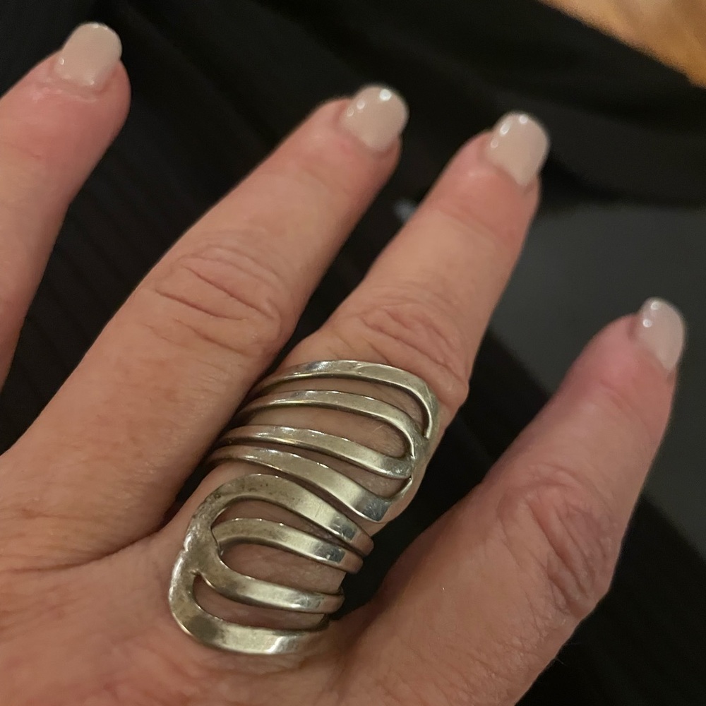 Adjustable Silver Band Ring - image 4